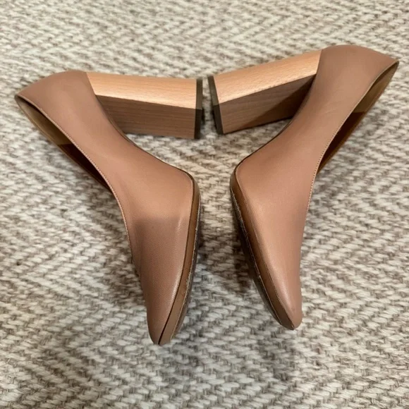 Chloe Nude Neutral Round Toe Block Heels | Size 37.5 - Picture 2 of 5